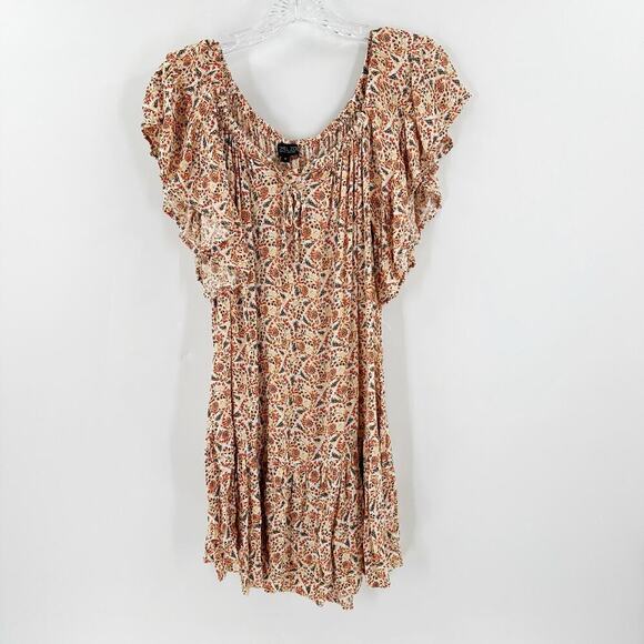 Rachel Zoe Orange Floral Flutter Sleeve Causal Swing Mini Dress Size Small - Picture 1 of 12